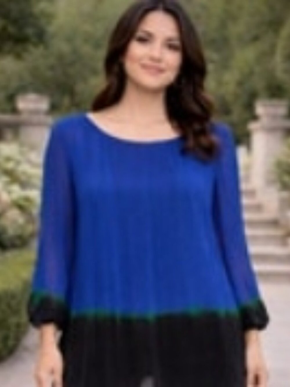 C22 Liz Claiborne Blue and Black Sheer Blouse with Black Tank top, M